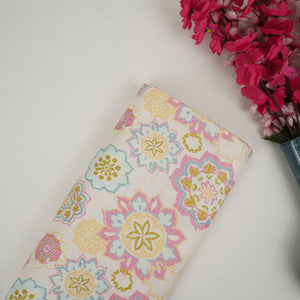 Off White Mandala Floral print 40s Pure Linen Fabric VF-31356 - TradeUNO