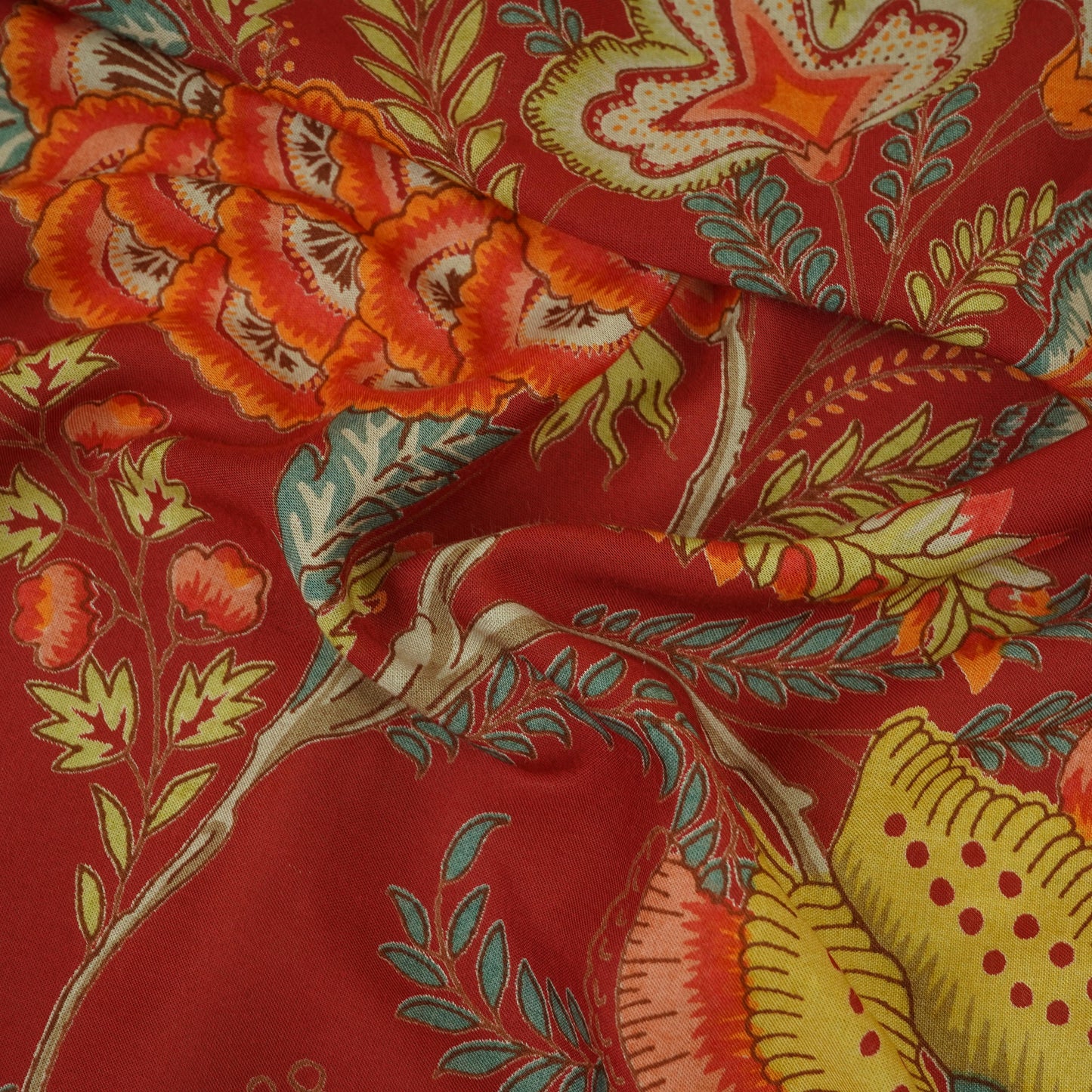 Red Mughal Print Cotton Fabric AFI-29545