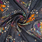 Charcoal Grey floral Jari Jacquard Pure Bemberg Crepe Fabric MTFG-31094