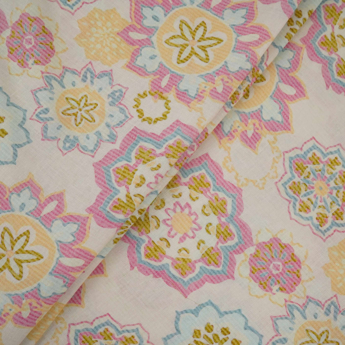 Off White Mandala Floral print 40s Pure Linen Fabric VF-31356 - TradeUNO