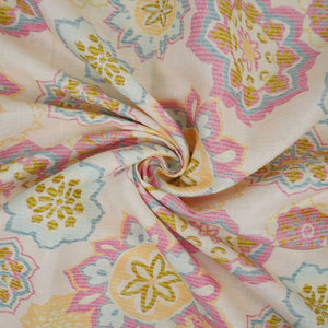 Off White Mandala Floral print 40s Pure Linen Fabric VF-31356 - TradeUNO