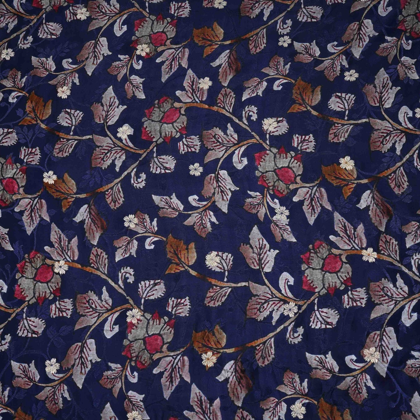 Navy Blue floral Jari Jacquard Pure Bemberg Crepe Fabric MTFG-31095 - TradeUNO