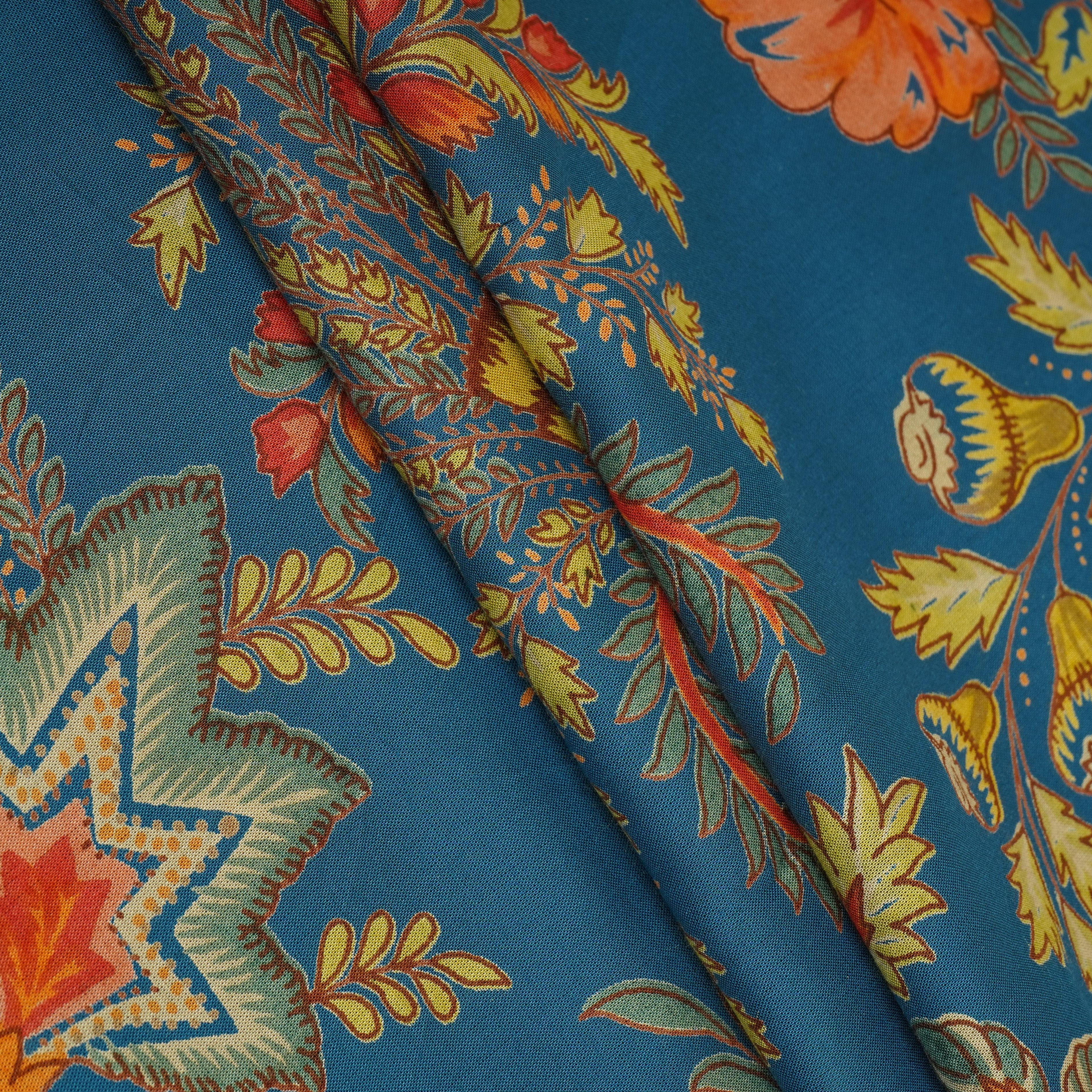 Blue Mughal Print Cotton Fabric AFI-29546 - TradeUNO