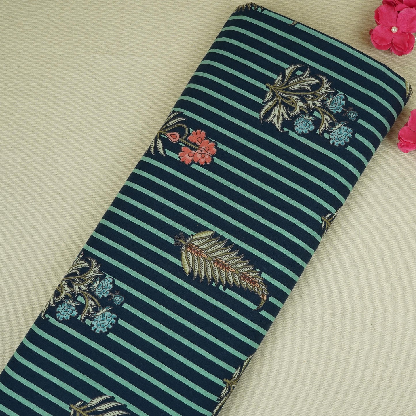 Navy Blue handblock Print Cotton Fabric AFI-29565