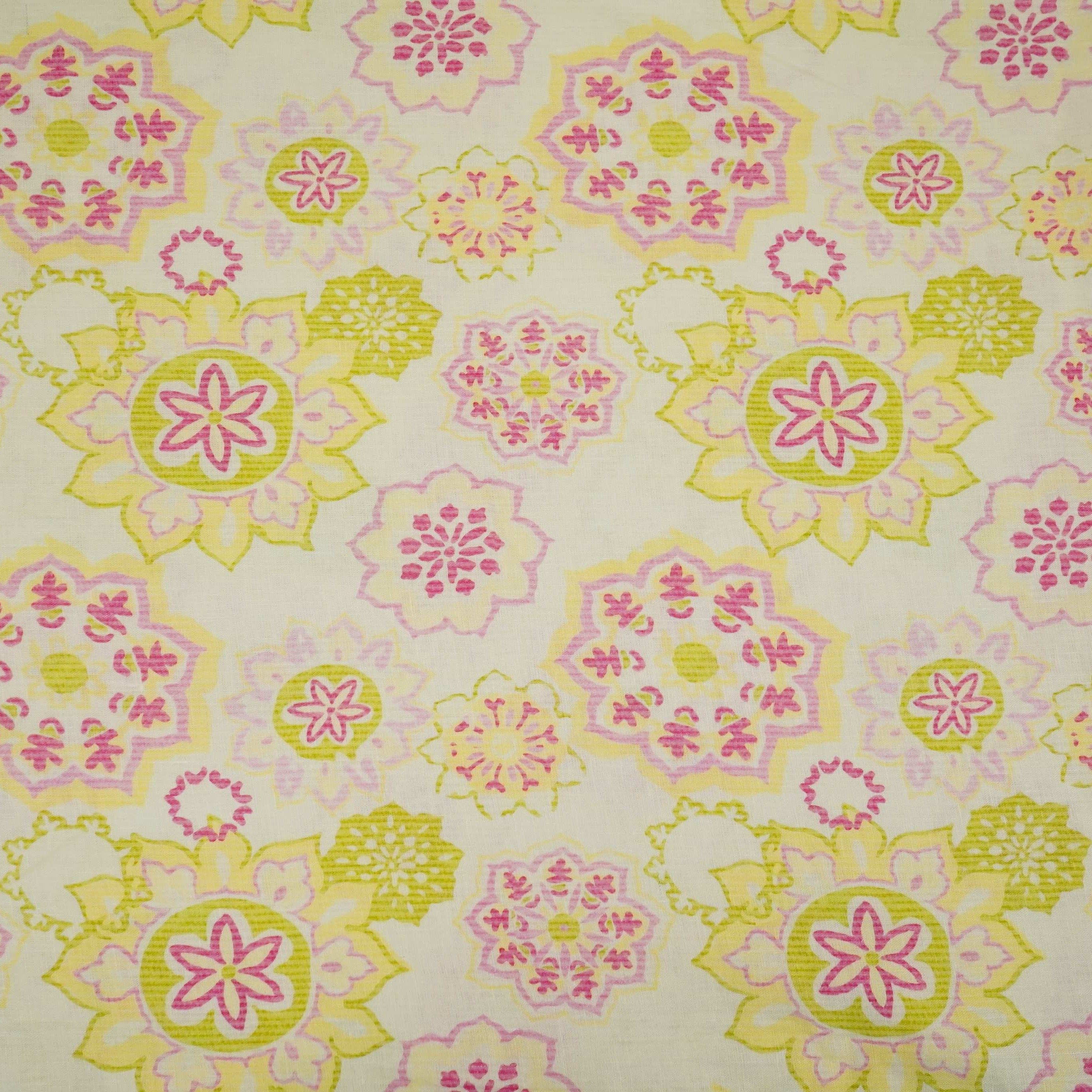 Light Green Mandala Floral print 40s Pure Linen Fabric VF-31362 - TradeUNO