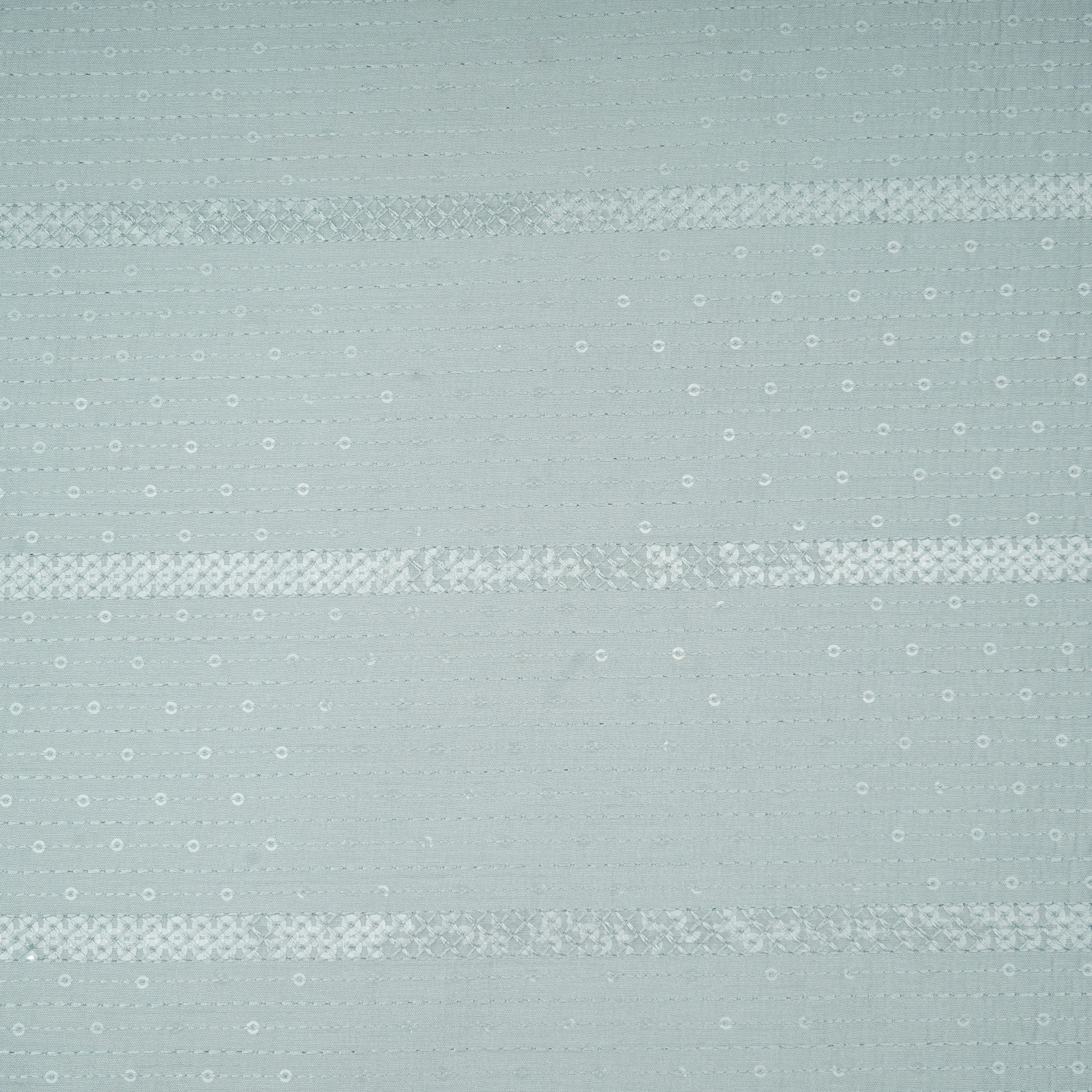 Powder Blue Thread Sequins Embroidery Russian Silk Fabric 19531