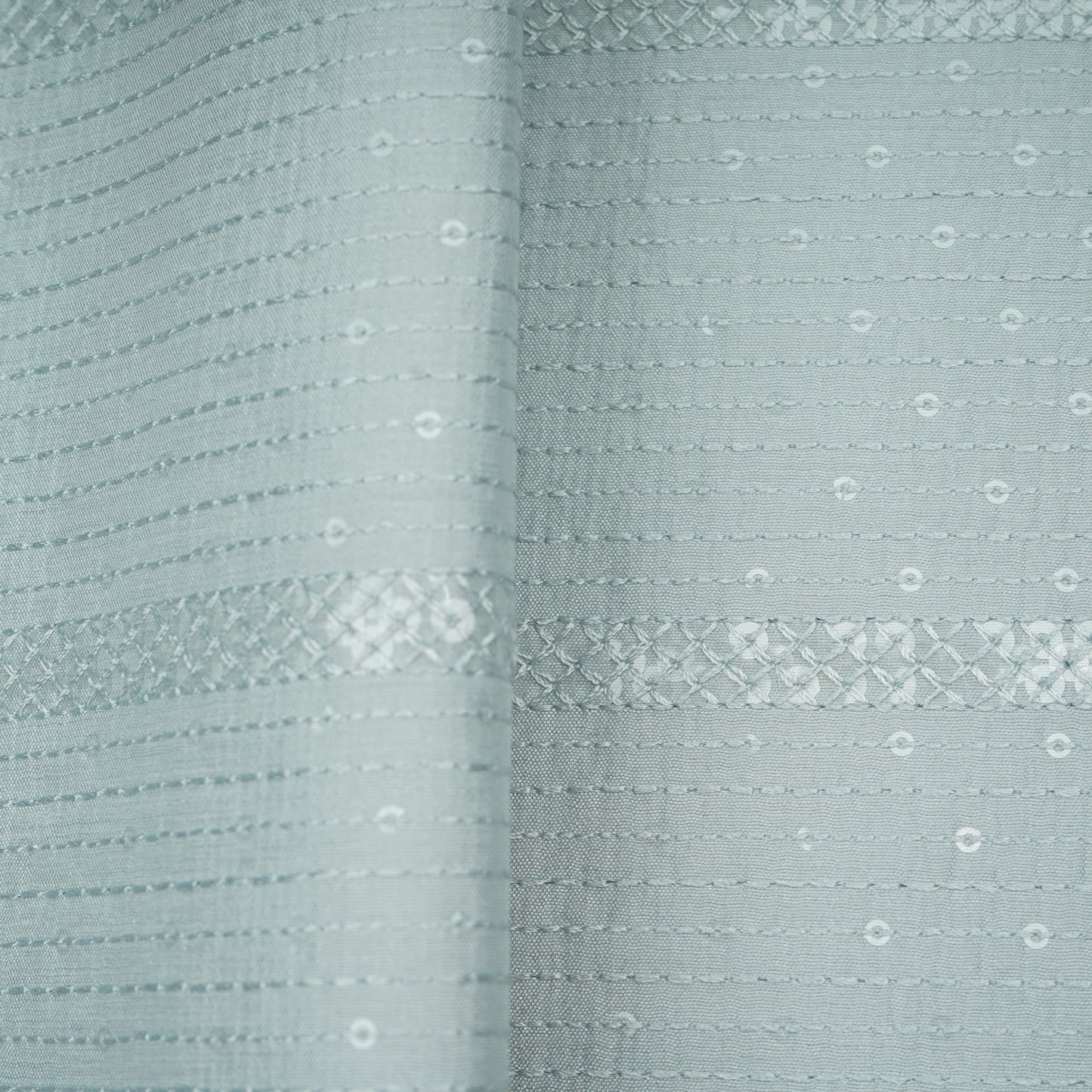 Powder Blue Thread Sequins Embroidery Russian Silk Fabric 19531