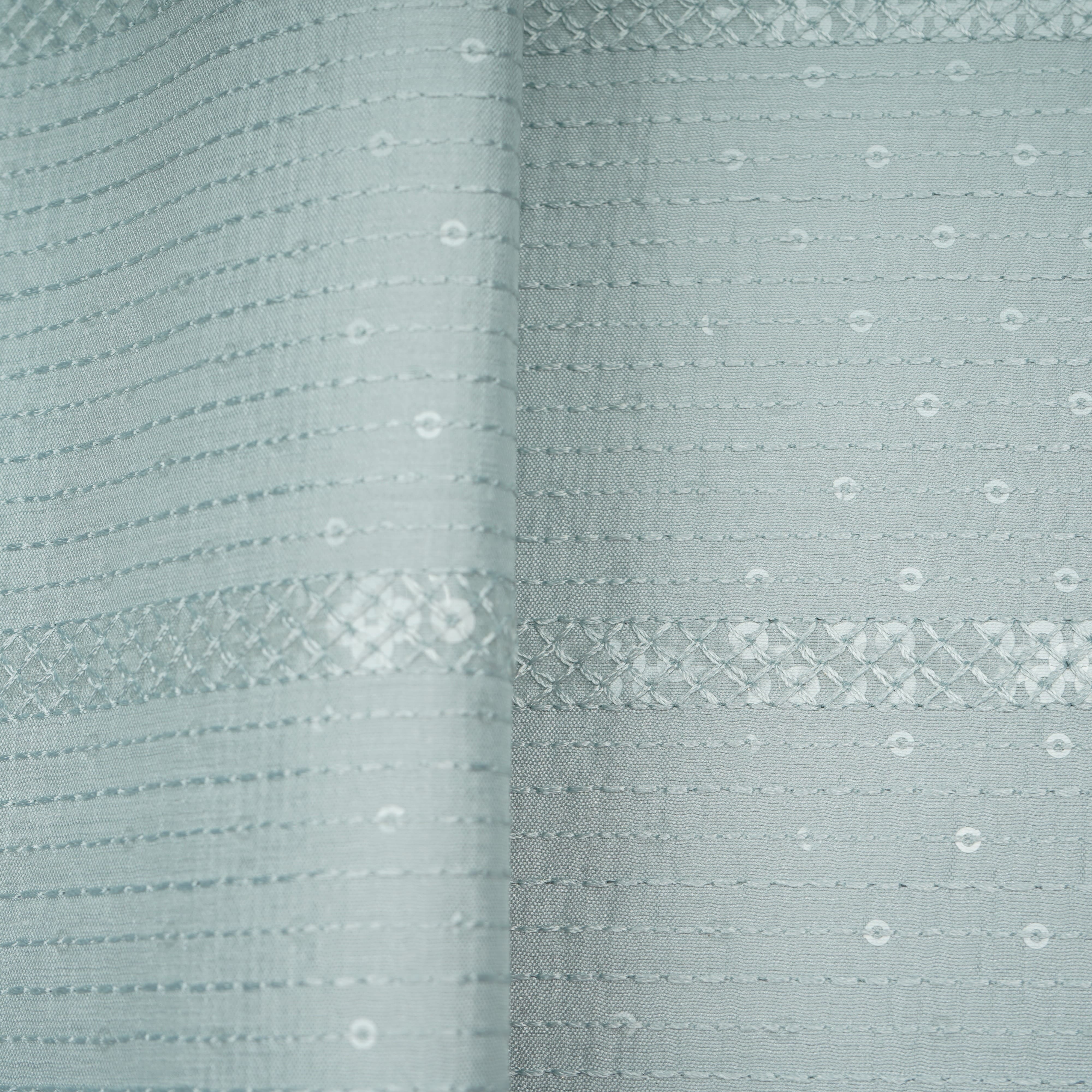 Powder Blue Thread Sequins Embroidery Russian Silk Fabric 19531
