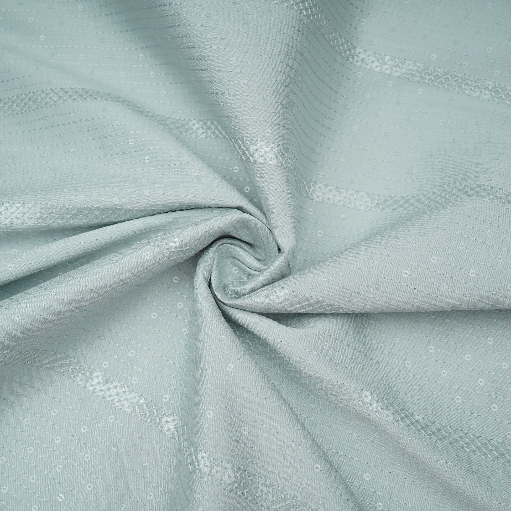 Powder Blue Thread Sequins Embroidery Russian Silk Fabric 19531