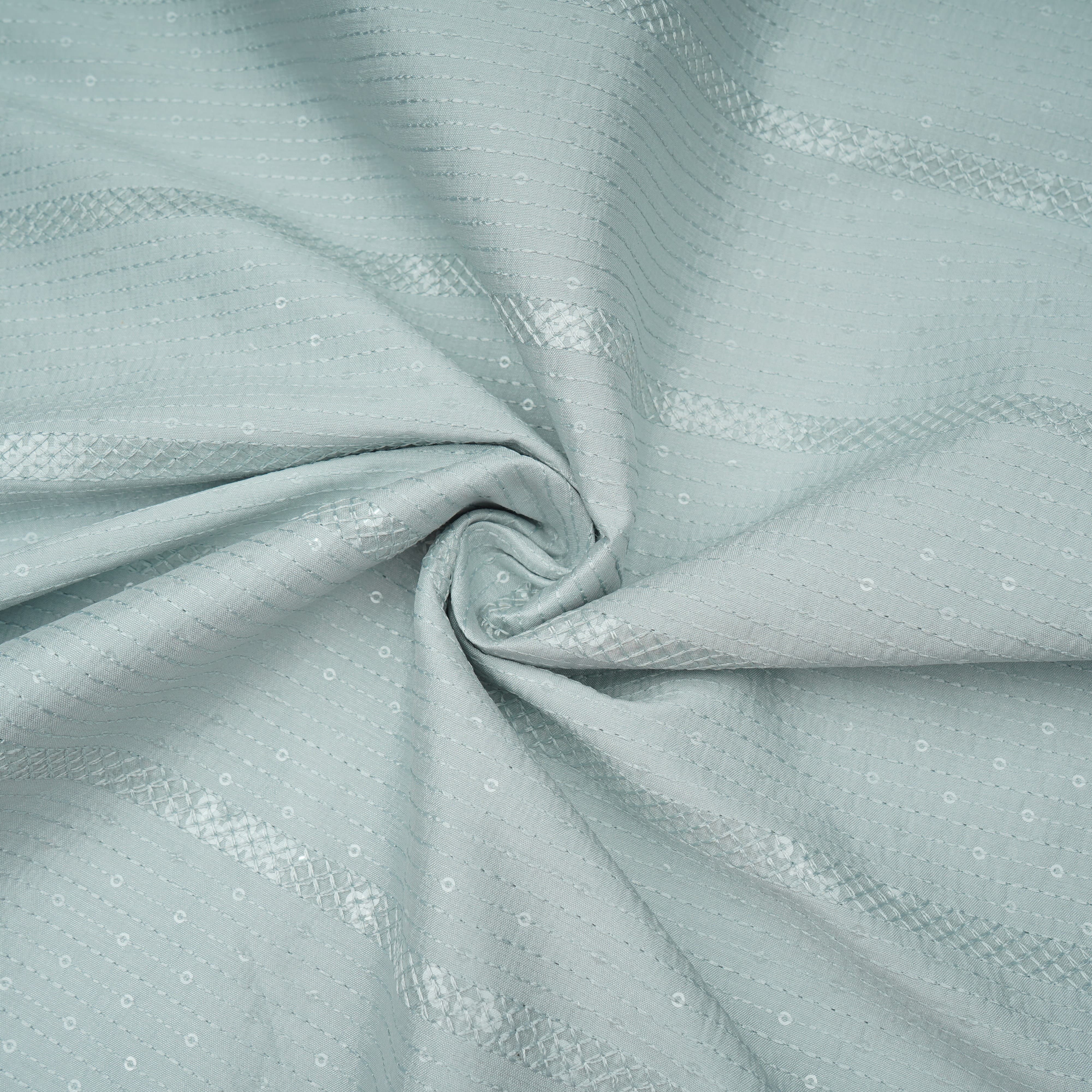 Powder Blue Thread Sequins Embroidery Russian Silk Fabric 19531