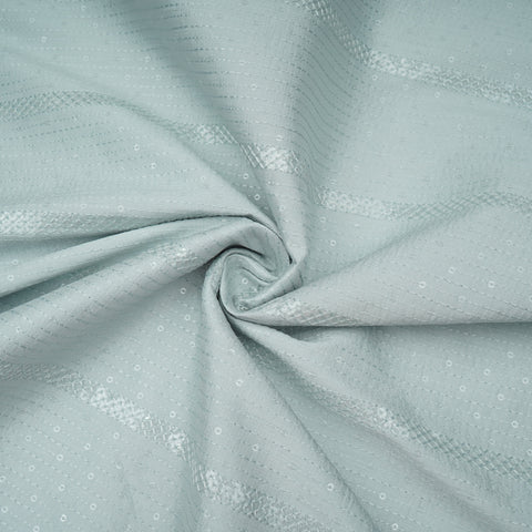 Powder Blue Thread Sequins Embroidery Russian Silk Fabric 19531