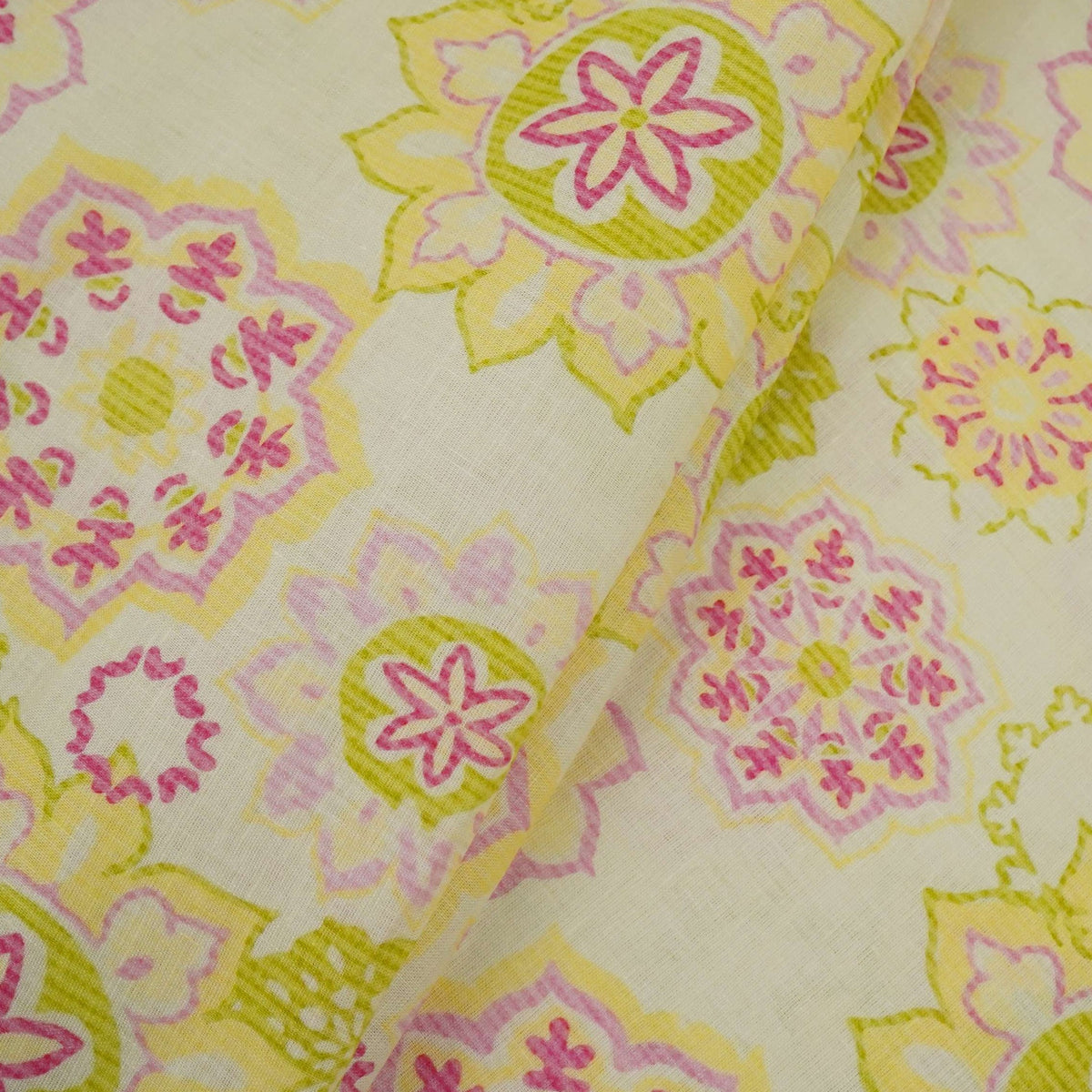 Light Green Mandala Floral print 40s Pure Linen Fabric VF-31362 - TradeUNO