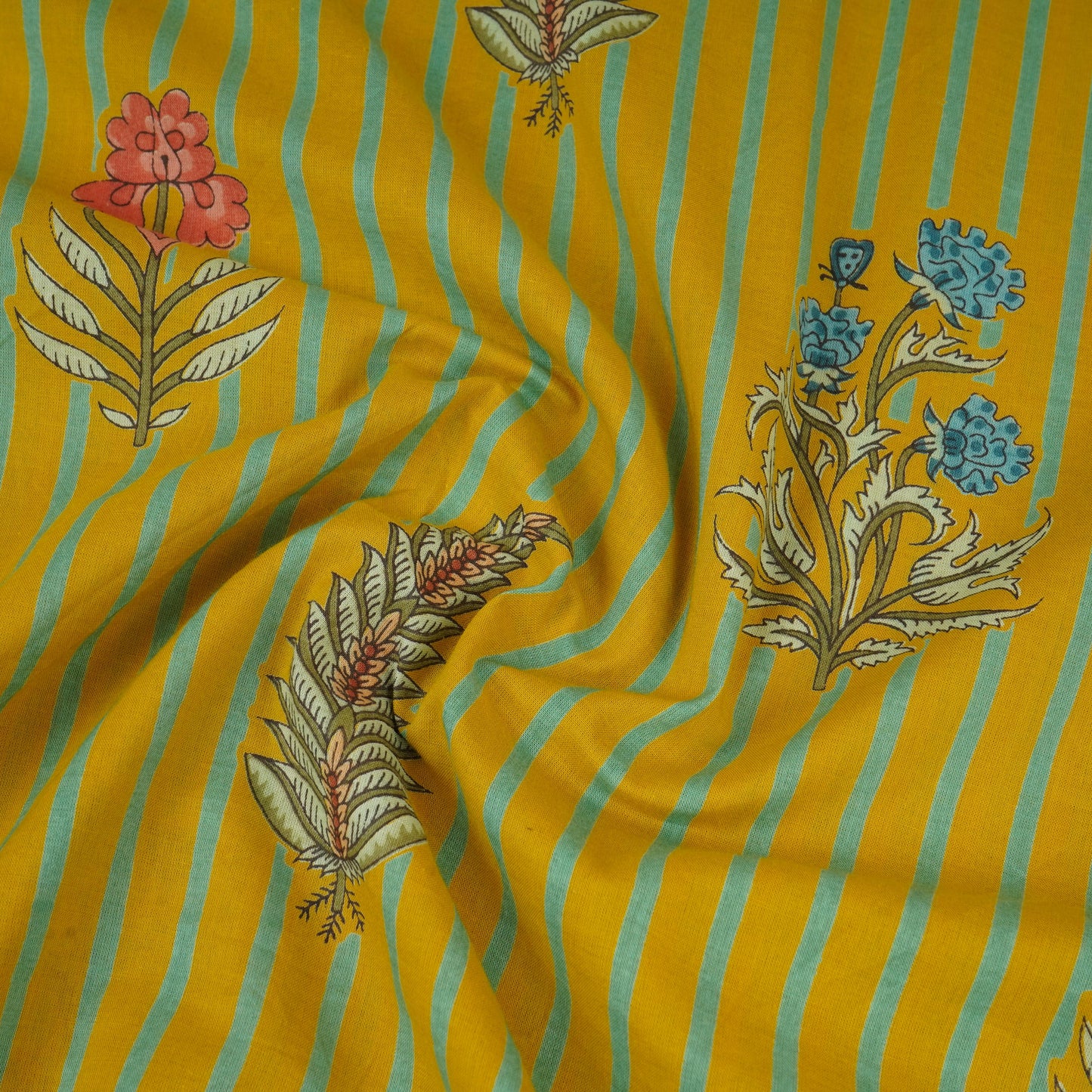 Mustard handblock Print Cotton Fabric AFI-29564