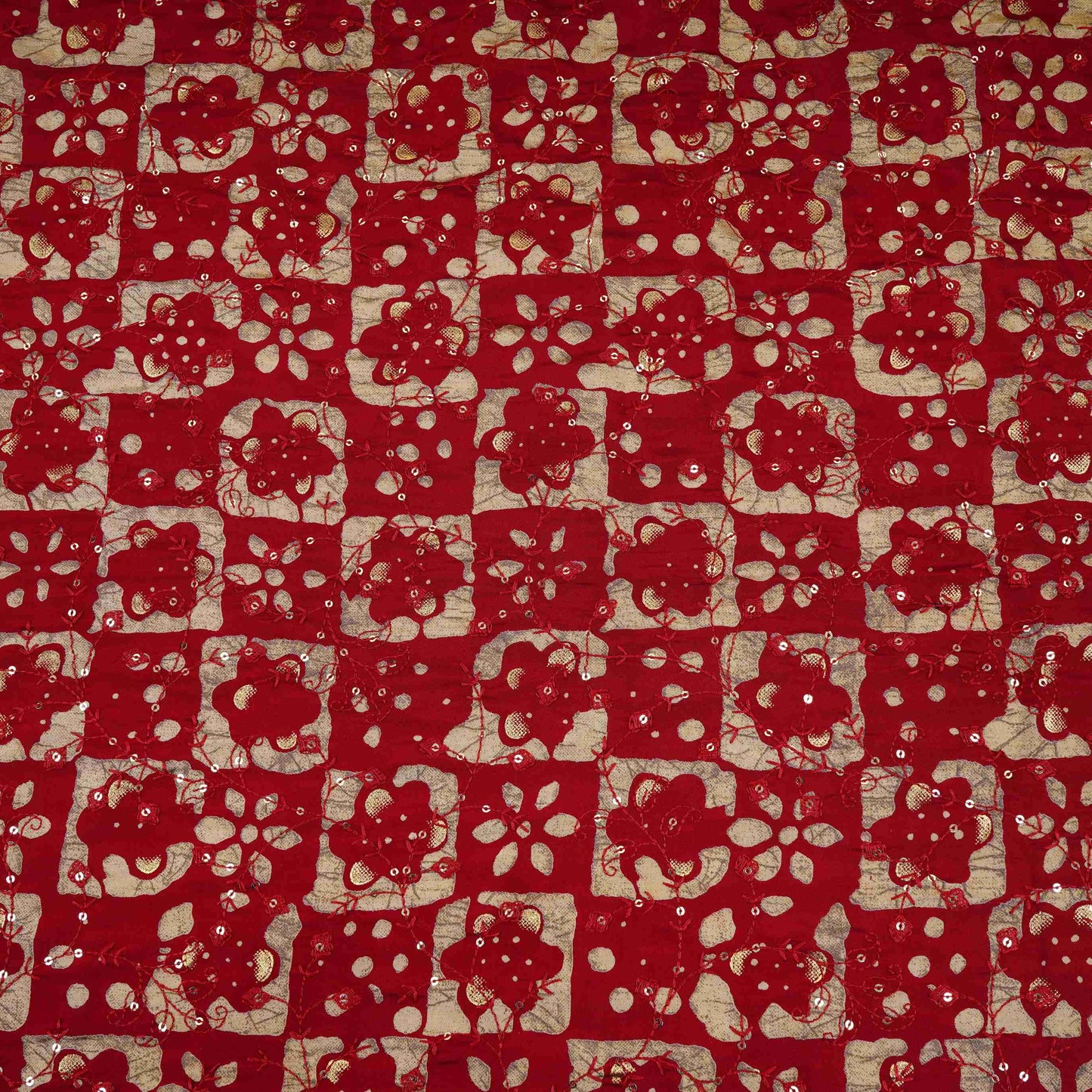 Maroon Foil Batik print embroidery Eri Cotton Silk Fabric MTFG-31055