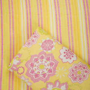 Yellow with Multicolor stripes print 40s Pure Linen Fabric VF-31361 - TradeUNO