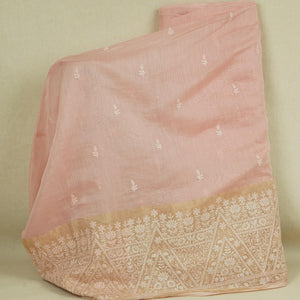 Pink Chikankari embroidery with Tissue border Mul Chanderi Fabric SNA-29636 - TradeUNO
