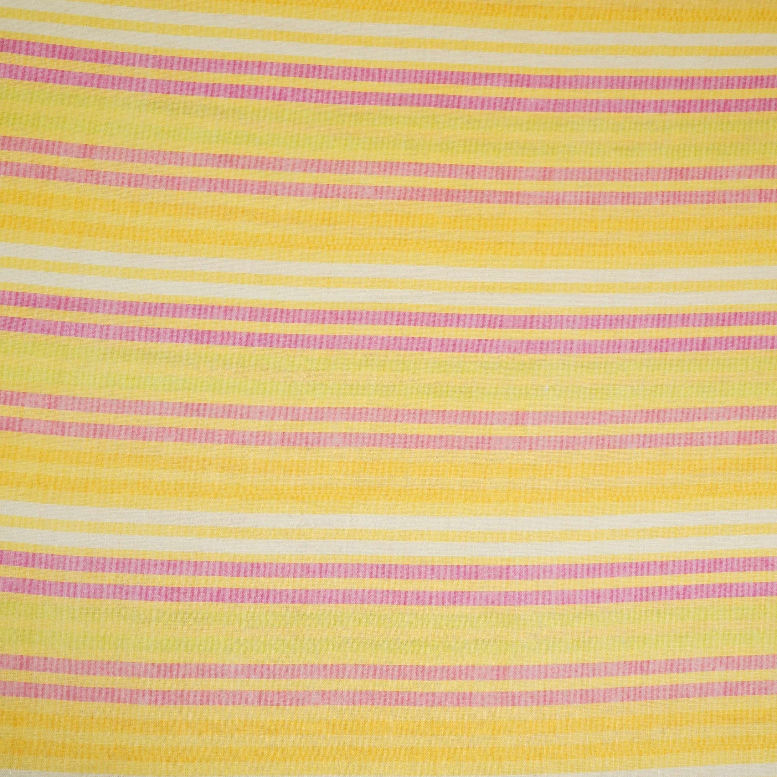 Yellow with Multicolor stripes print 40s Pure Linen Fabric VF-31361 - TradeUNO