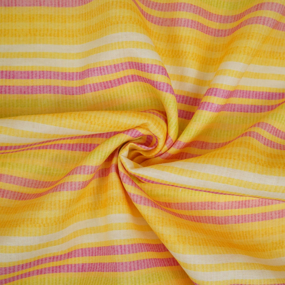 Yellow with Multicolor stripes print 40s Pure Linen Fabric VF-31361 - TradeUNO