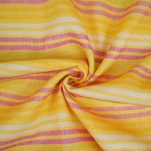 Yellow with Multicolor stripes print 40s Pure Linen Fabric VF-31361 - TradeUNO