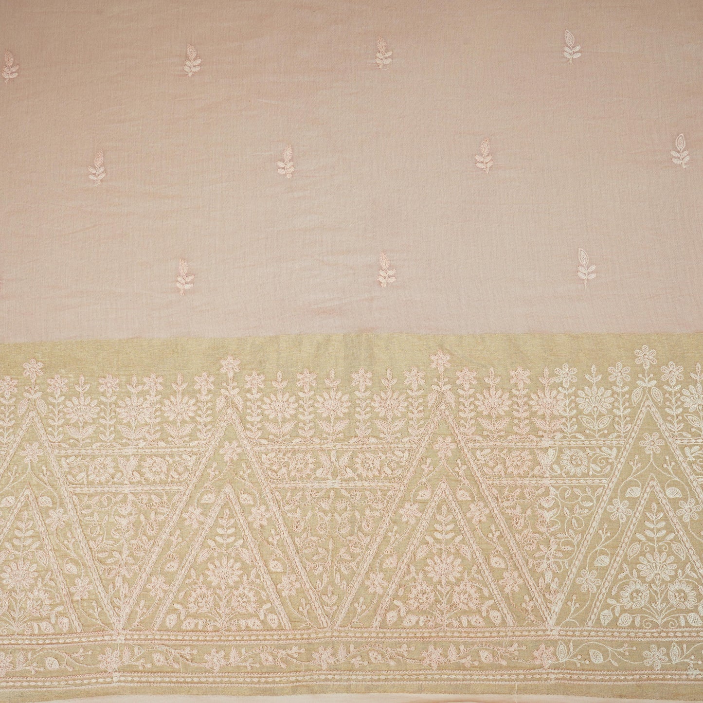 Pink Chikankari embroidery with Tissue border Mul Chanderi Fabric SNA-29636