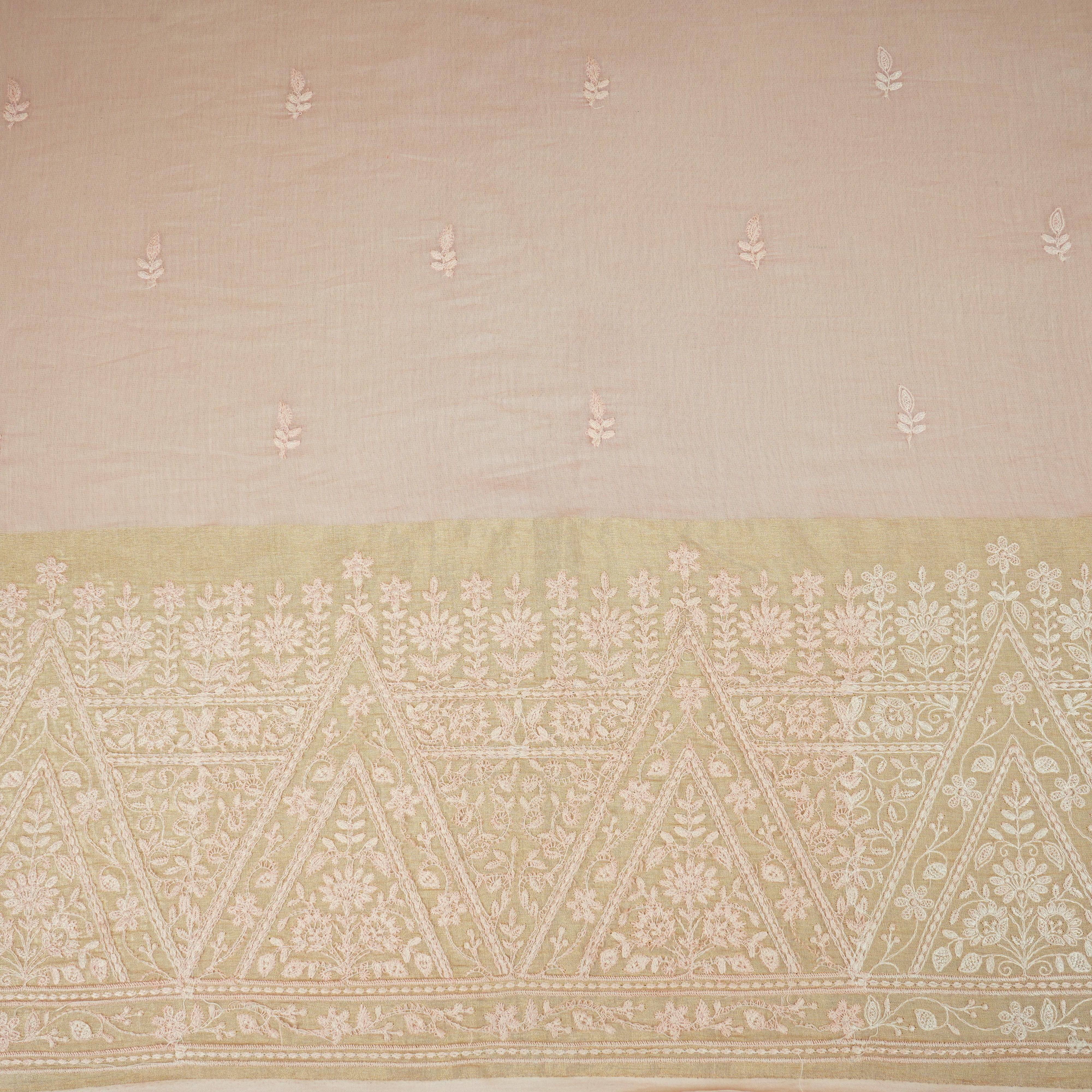 Pink Chikankari embroidery with Tissue border Mul Chanderi Fabric SNA-29636 - TradeUNO