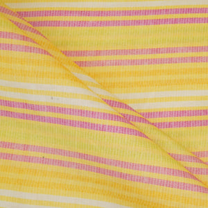 Yellow with Multicolor stripes print 40s Pure Linen Fabric VF-31361 - TradeUNO