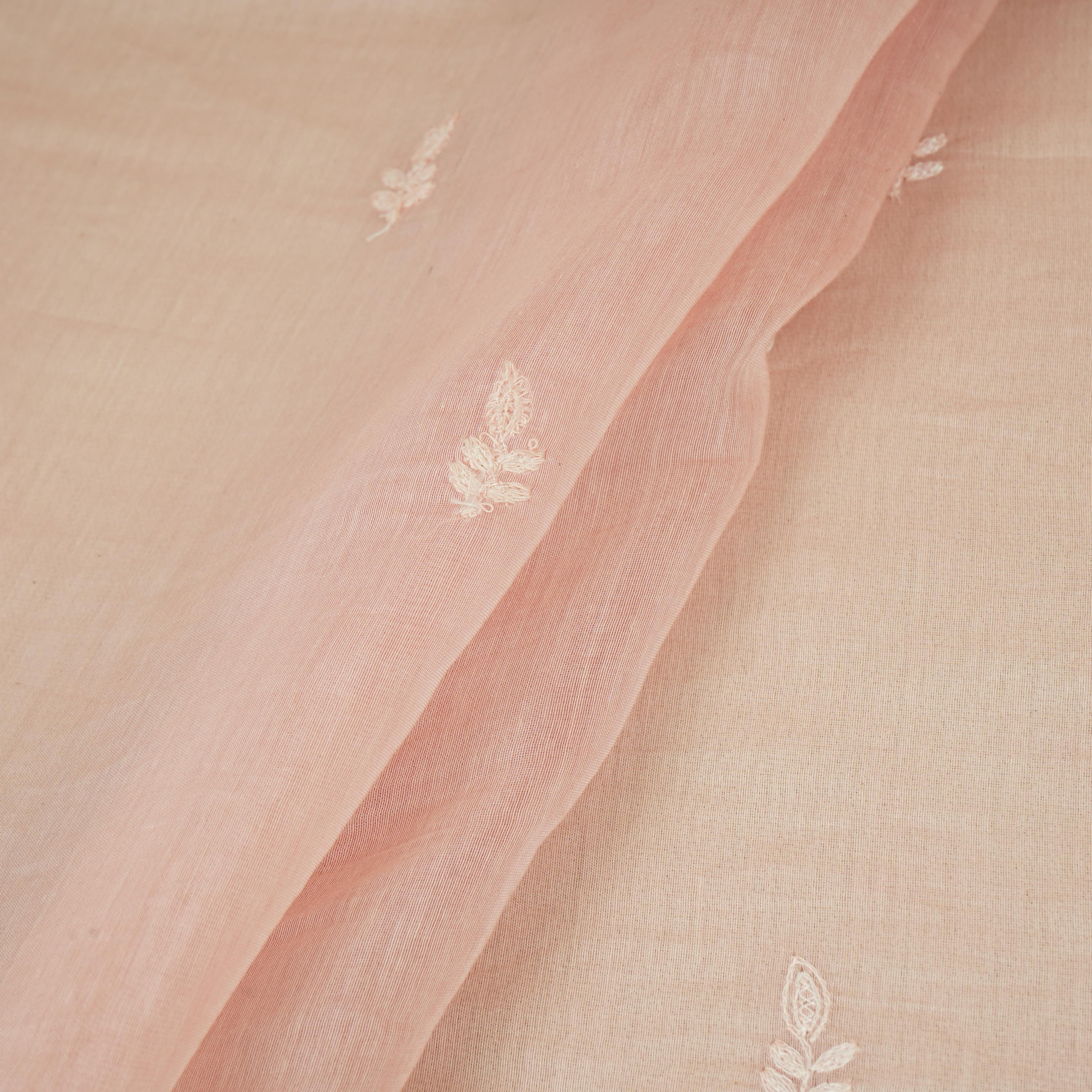 Pink Chikankari embroidery with Tissue border Mul Chanderi Fabric SNA-29636 - TradeUNO