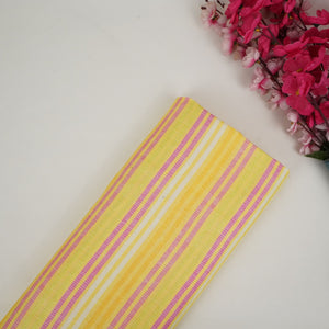 Yellow with Multicolor stripes print 40s Pure Linen Fabric VF-31361 - TradeUNO