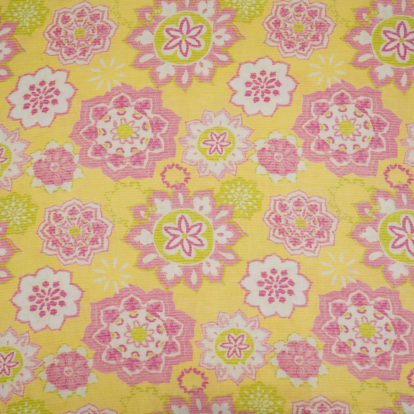 Yellow Mandala Floral print 40s Pure Linen Fabric VF-31360
