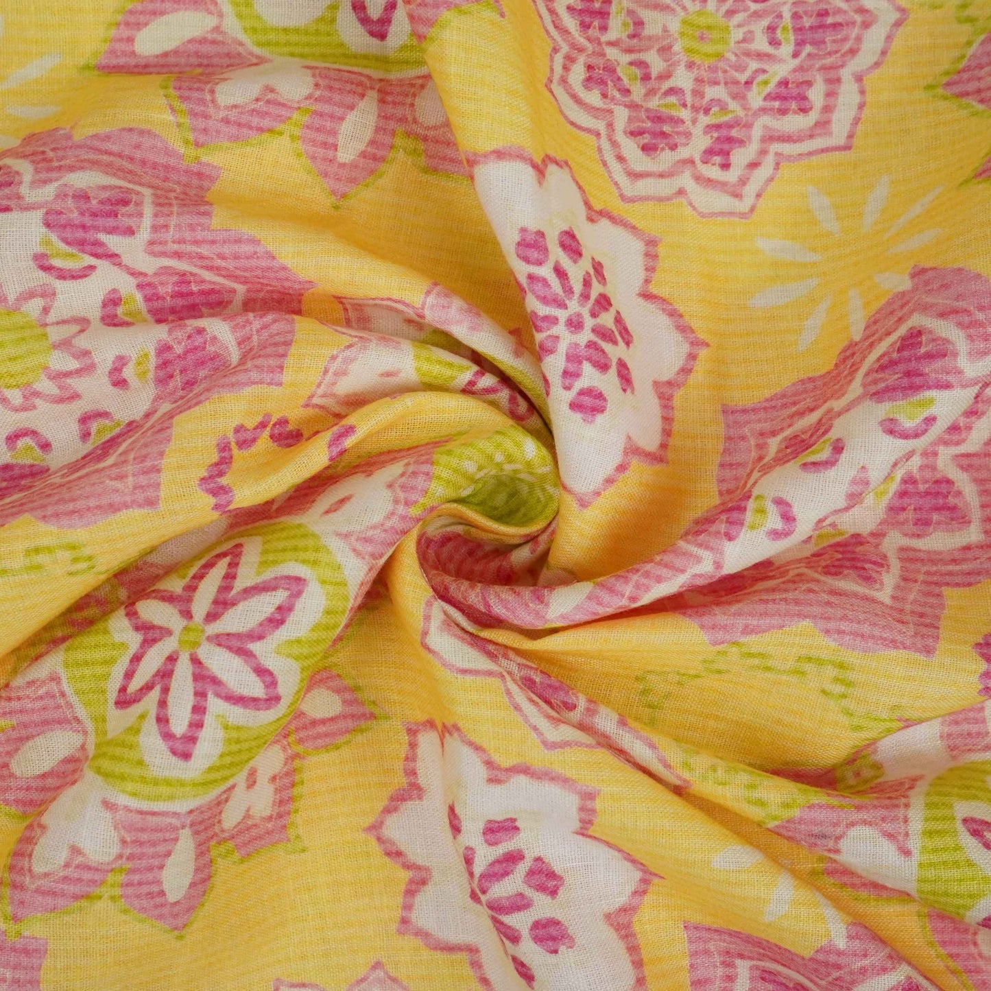 Yellow Mandala Floral print 40s Pure Linen Fabric VF-31360