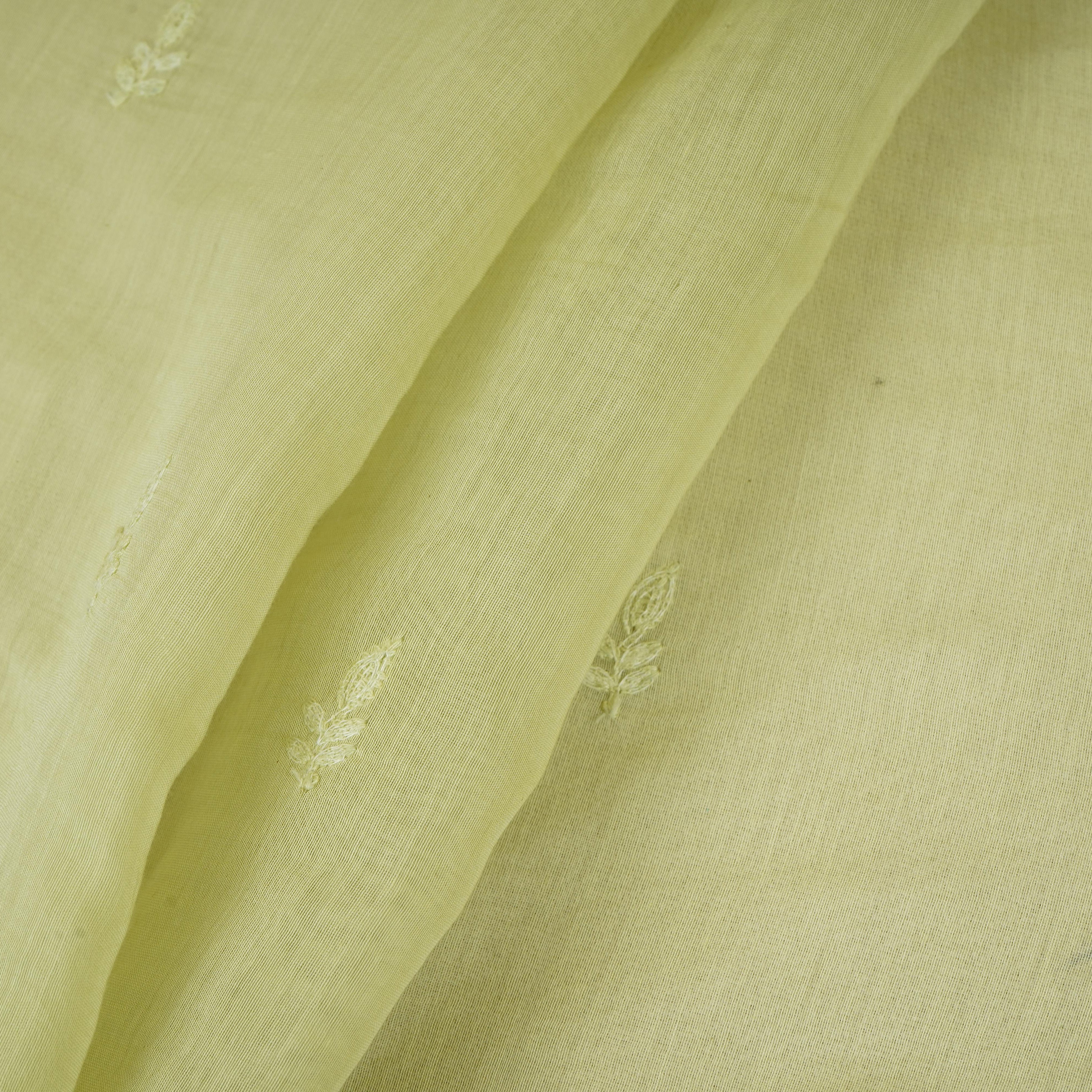 Parrot Green Chikankari embroidery with Tissue border Mul Chanderi Fabric SNA-29637 - TradeUNO