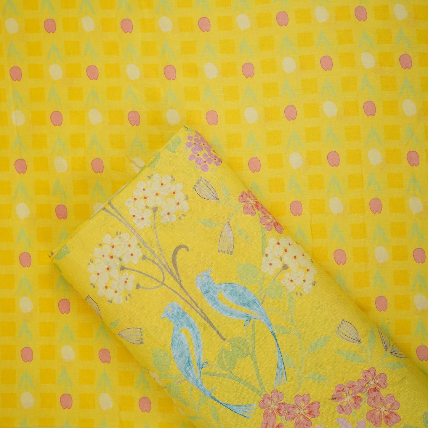 Lemon Yellow Tropical Floral print 40s Pure Linen Fabric VF-31354