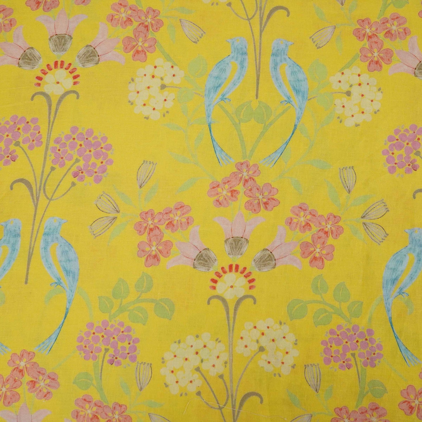 Lemon Yellow Tropical Floral print 40s Pure Linen Fabric VF-31354