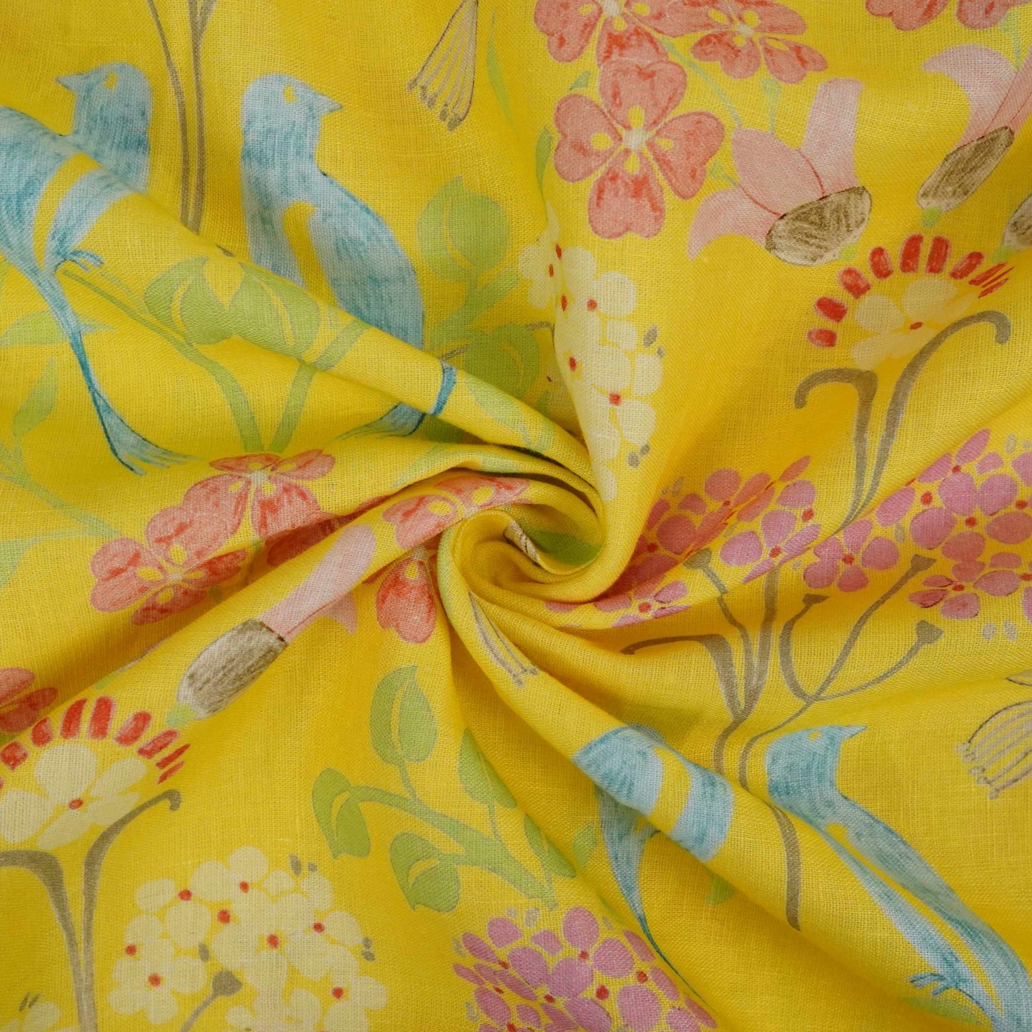 Lemon Yellow Tropical Floral print 40s Pure Linen Fabric VF-31354
