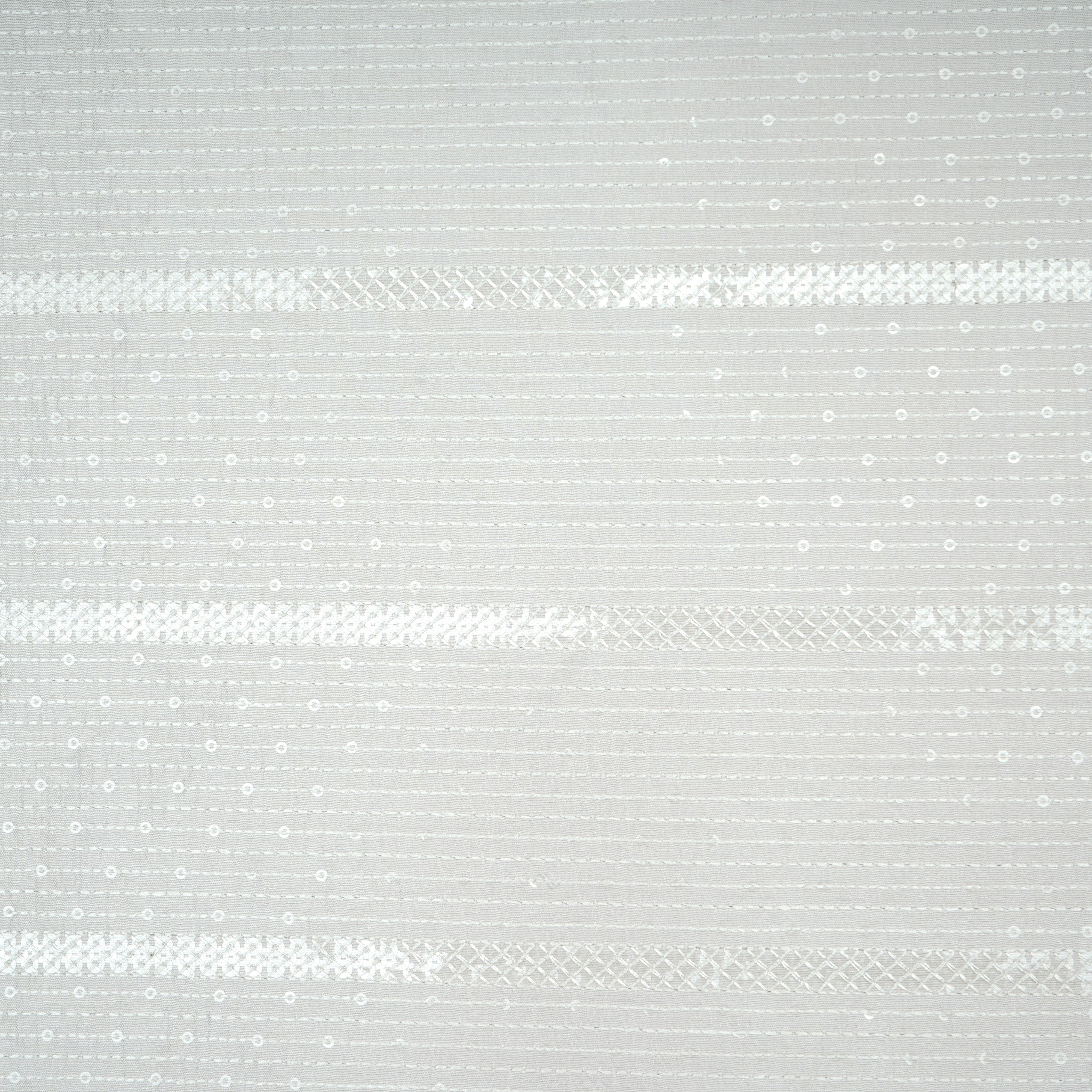 Light Beige Thread Sequins Embroidery Russian Silk Fabric 19532