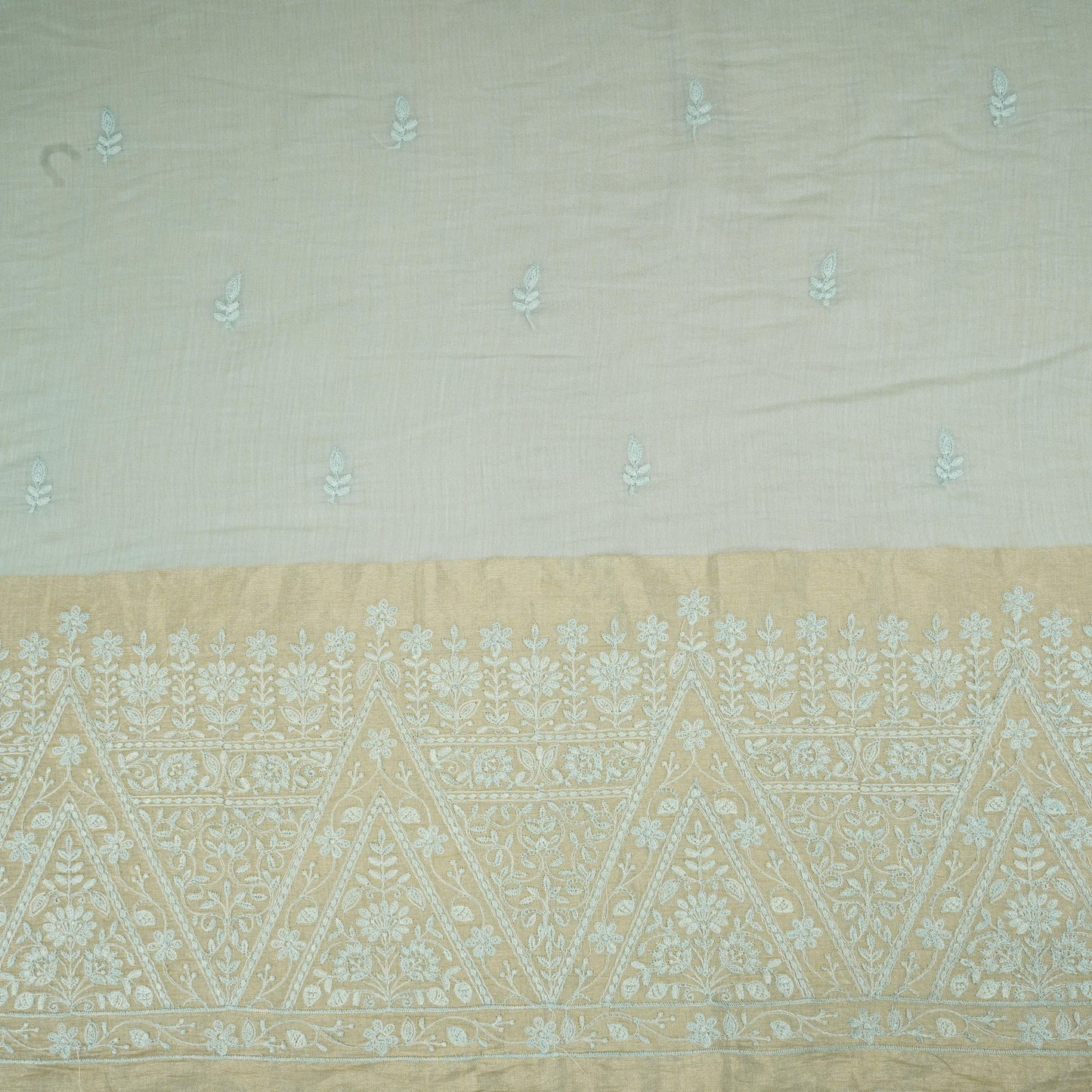 Sky Blue Chikankari embroidery with Tissue border Mul Chanderi Fabric SNA-29638