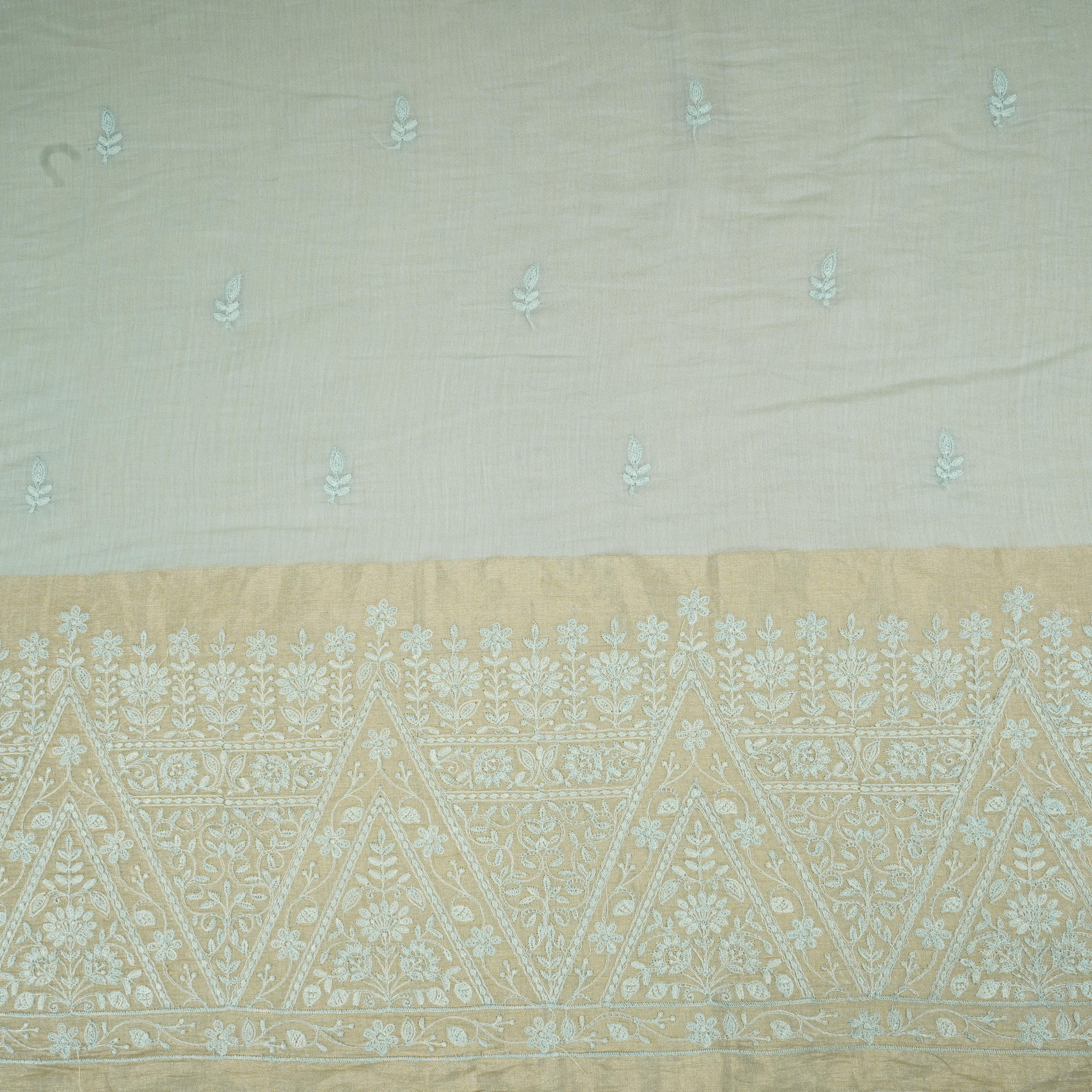 Sky Blue Chikankari embroidery with Tissue border Mul Chanderi Fabric SNA-29638 - TradeUNO