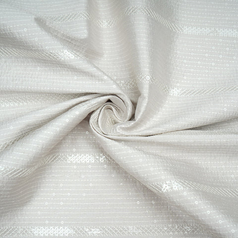 Light Beige Thread Sequins Embroidery Russian Silk Fabric 19532