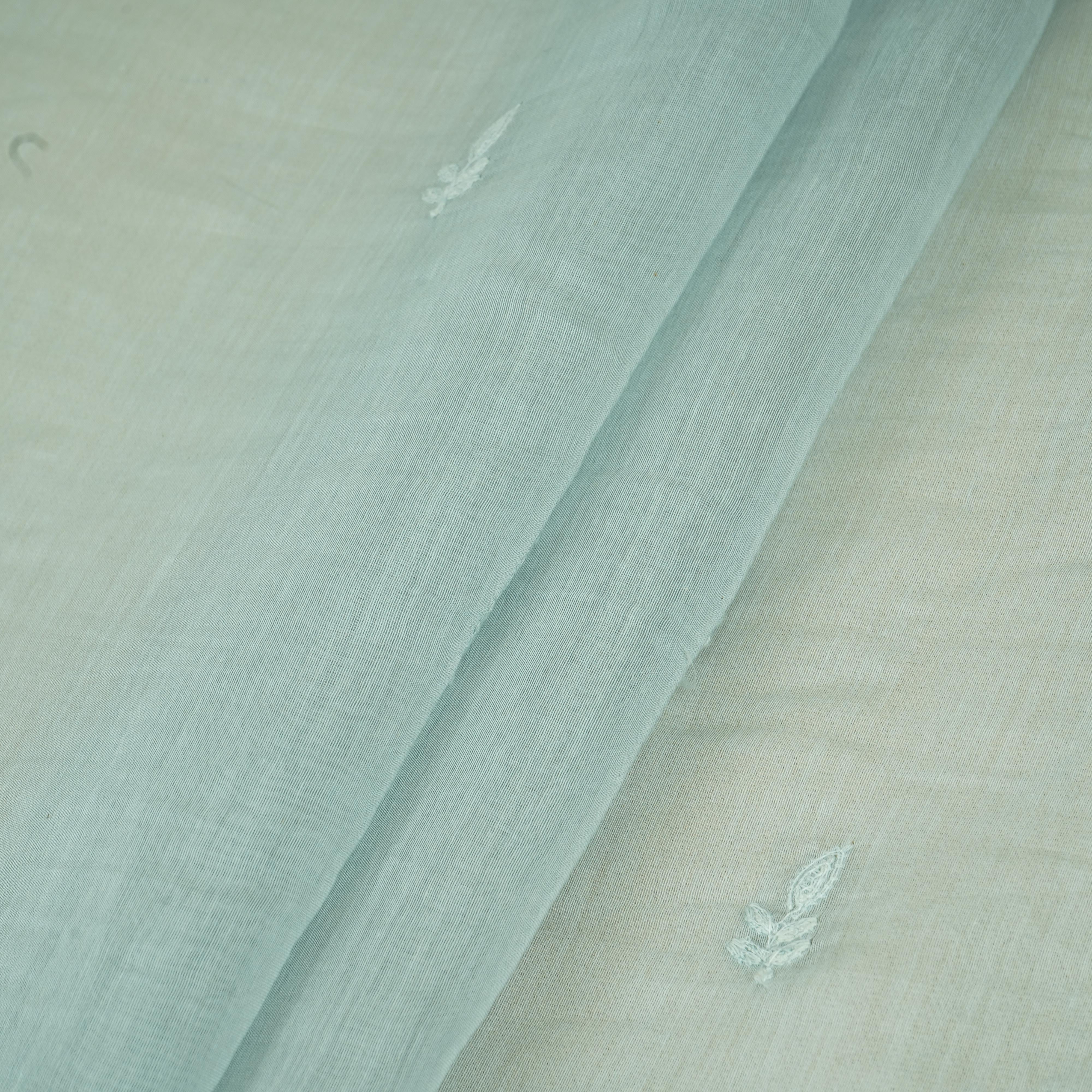 Sky Blue Chikankari embroidery with Tissue border Mul Chanderi Fabric SNA-29638 - TradeUNO