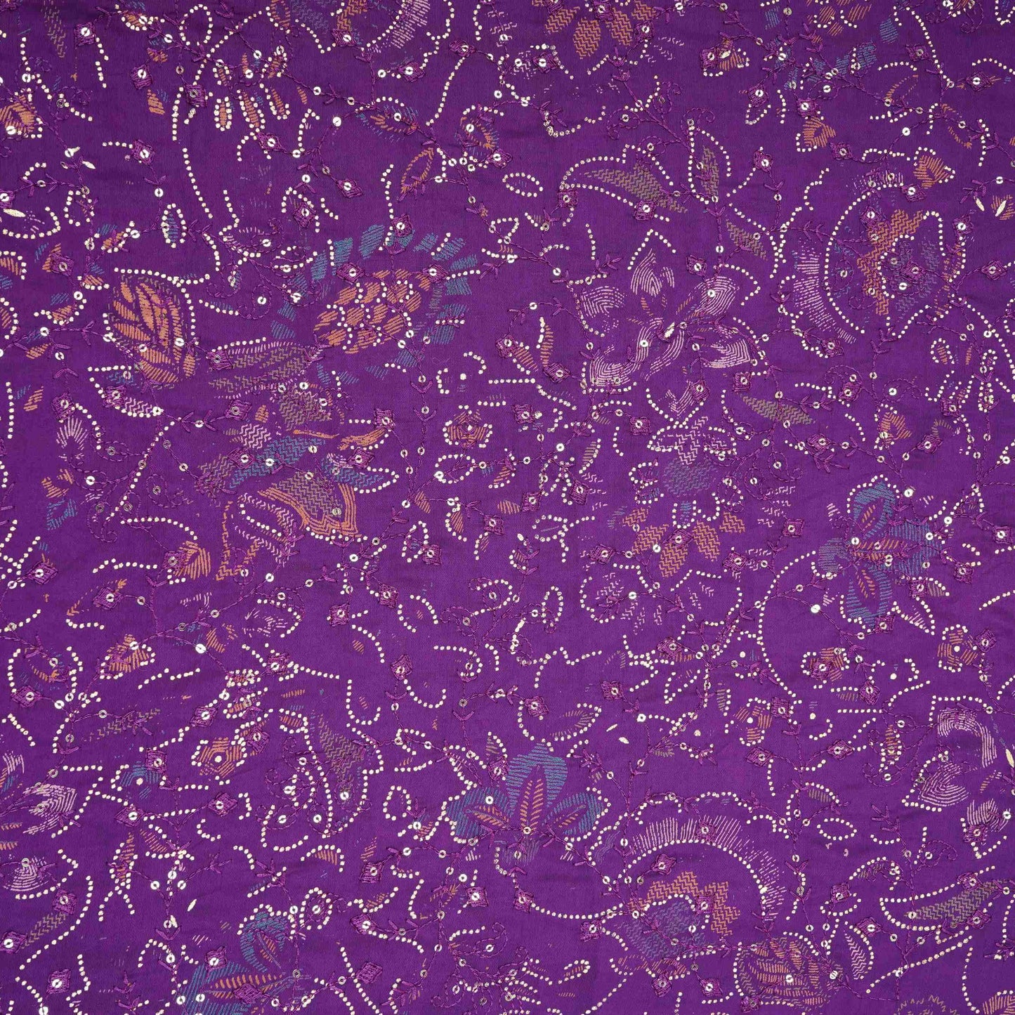 Purple Foil floral embroidery Eri Cotton Silk Fabric MTFG-31057