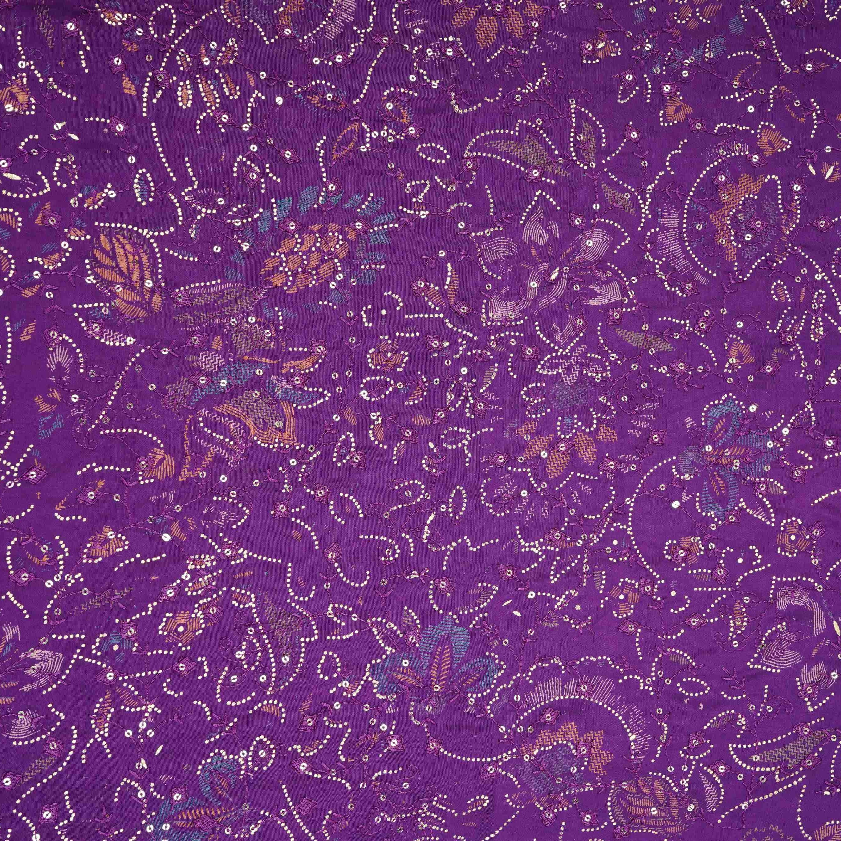 Purple Foil floral embroidery Eri Cotton Silk Fabric MTFG-31057 - TradeUNO