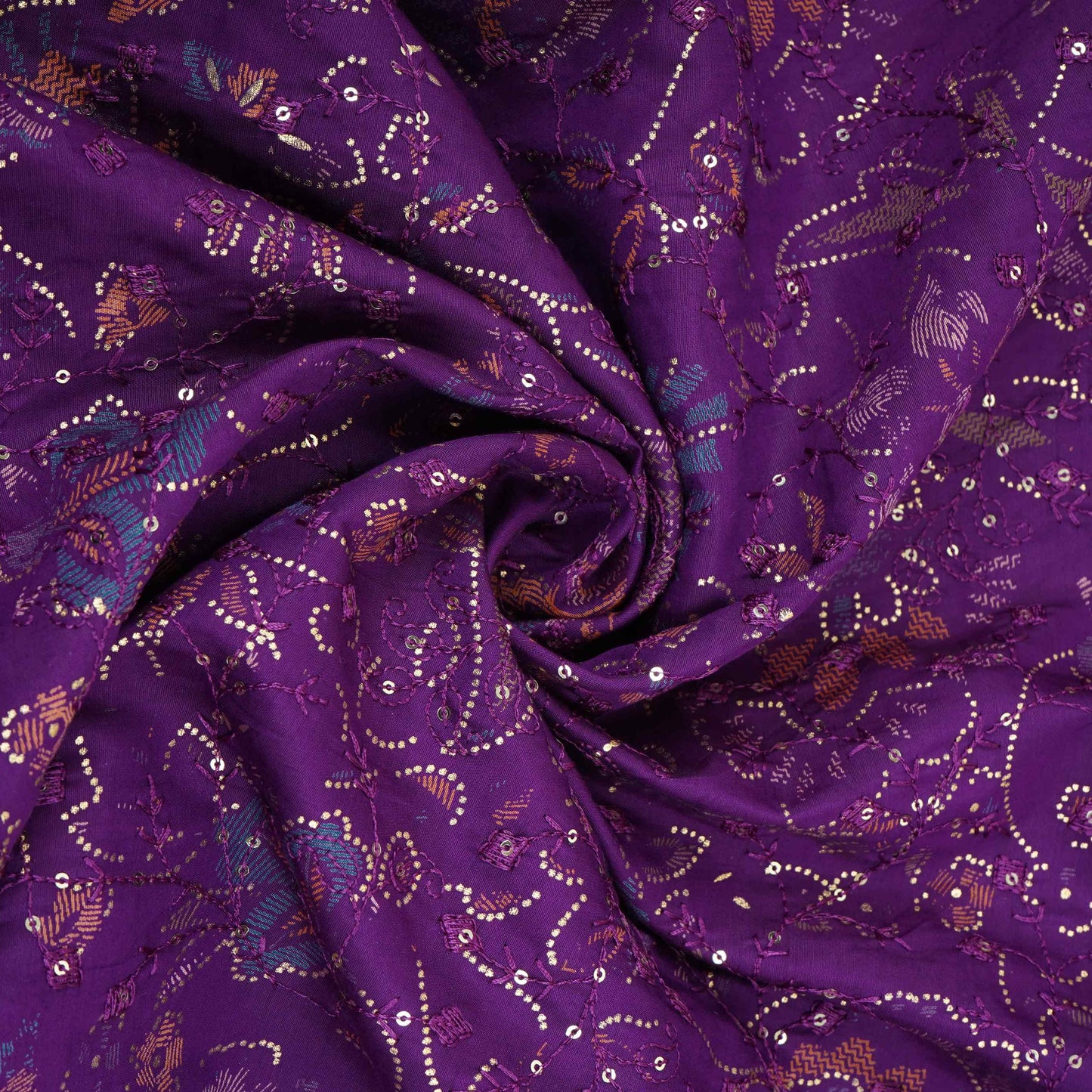 Purple Foil floral embroidery Eri Cotton Silk Fabric MTFG-31057