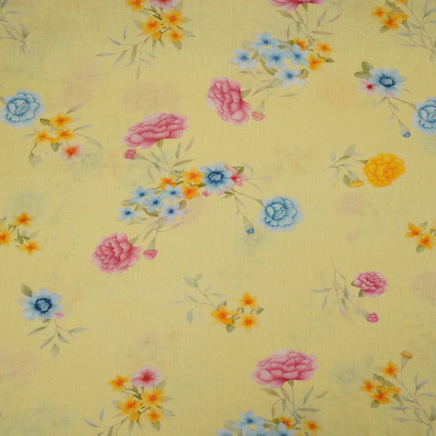 Butter Yellow floral print 40s Pure Linen Fabric VF-31349