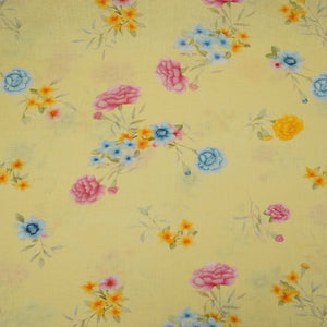 Butter Yellow floral print 40s Pure Linen Fabric VF-31349 - TradeUNO