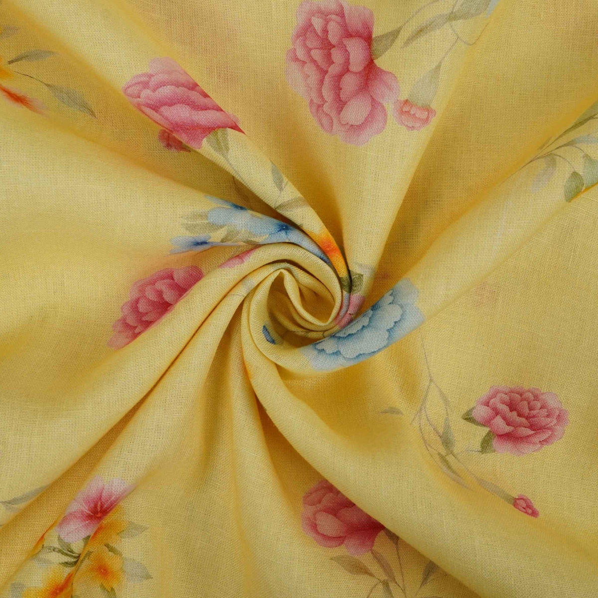 Butter Yellow floral print 40s Pure Linen Fabric VF-31349 - TradeUNO