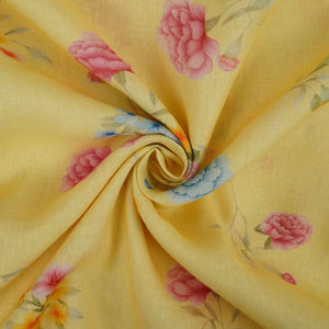 Butter Yellow floral print 40s Pure Linen Fabric VF-31349 - TradeUNO