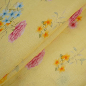 Butter Yellow floral print 40s Pure Linen Fabric VF-31349 - TradeUNO