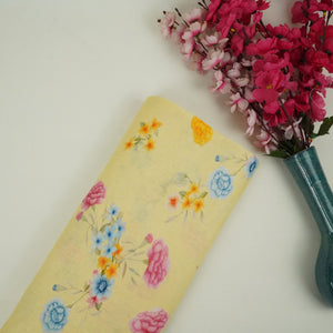 Butter Yellow floral print 40s Pure Linen Fabric VF-31349 - TradeUNO