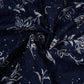 Navy Blue Foil floral embroidery Eri Cotton Silk Fabric MTFG-31058