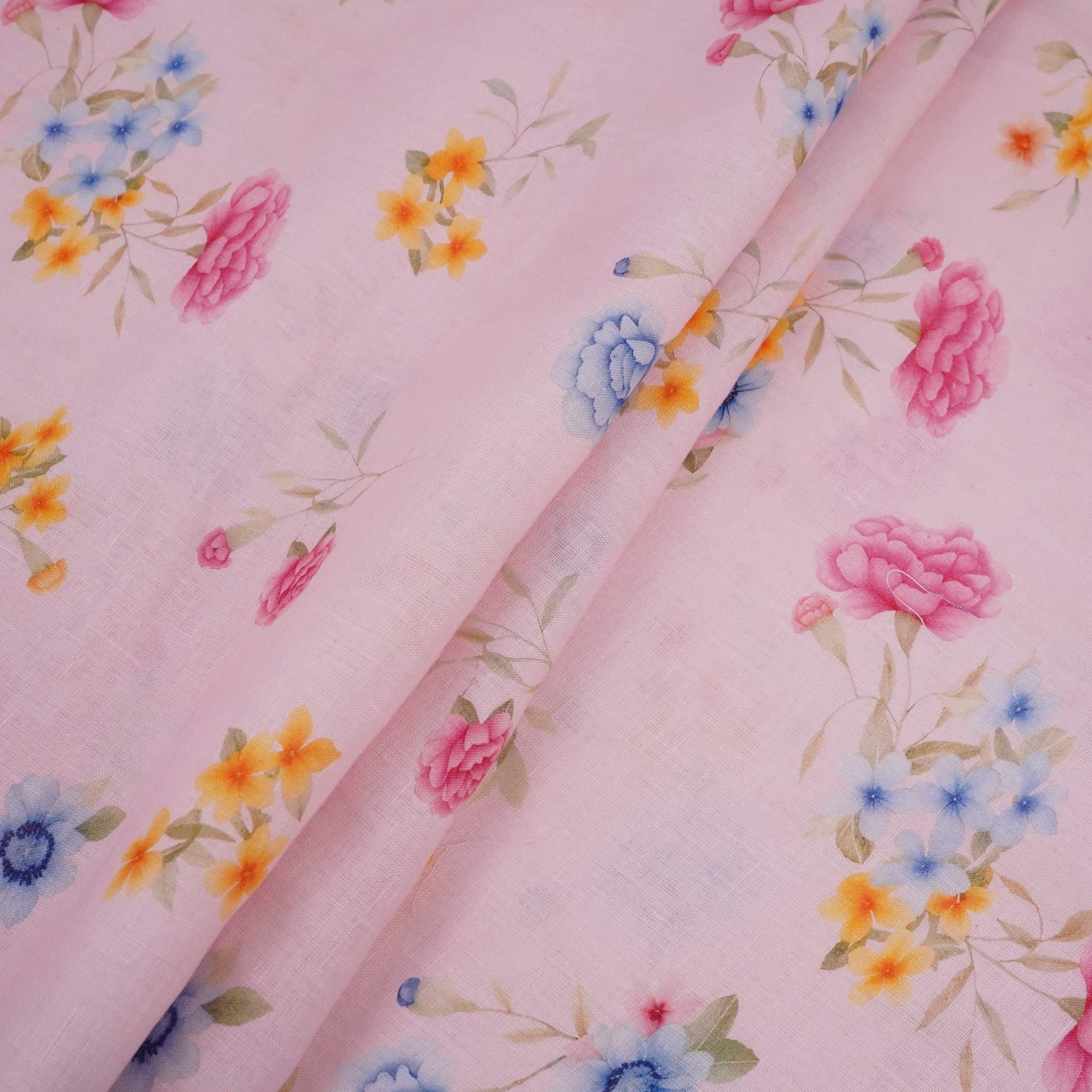 Light Pink floral print 40s Pure Linen Fabric VF-31347 - TradeUNO